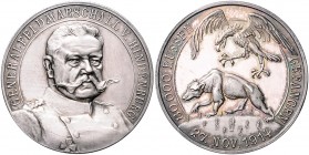 Medaillen von Karl Goetz Silbermedaille 1914 auf Generalfeldmarschall von Hindenburg und die siegreiche Schlacht bei den Masurischen Seen Kien. 143 a ...