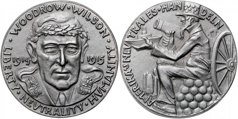 Medaillen von Karl Goetz Eisenmedaille 1915 auf Woodrow Wilson und Amerikas neut...