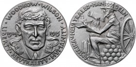Medaillen von Karl Goetz Eisenmedaille 1915 auf Woodrow Wilson und Amerikas neutrales Handeln Kien. 149. Slg. Bö. 5428. 
57,2mm 77,1g, gussfrisch vz
