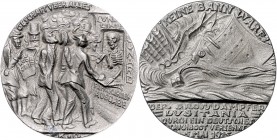 Medaillen von Karl Goetz Eisenmedaille 1915 auf den Untergang der 'Lusitania' nach Torpedierung durch das deutsche U-Boot 'U 2', deutsche Ausführung m...