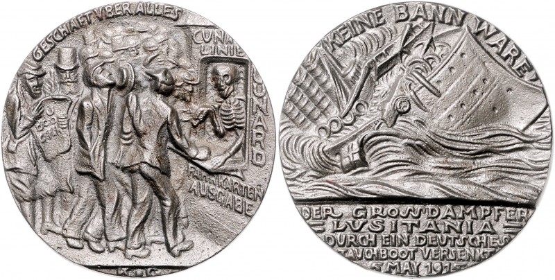 Medaillen von Karl Goetz Eisenmedaille 1915 auf den Untergang der 'Lusitania' na...