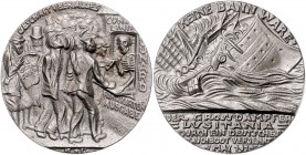Medaillen von Karl Goetz Eisenmedaille 1915 auf den Untergang der 'Lusitania' nach Torpedierung durch das deutsche U-Boot 'U 2', englische Ausführung ...