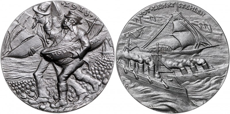 Medaillen von Karl Goetz Eisenmedaille 1918 auf den Holländischen Schiffsraub Ki...