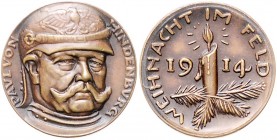 Medaillen von Karl Goetz Bronzemedaille 1914 Hindenburg - Weihnacht im Feld Kien. 241. Slg. Bö. 5608. 
22,7mm 6,8g vz-st
