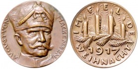 Medaillen von Karl Goetz Bronzemedaille 1917 August von Mackensen - Weihnacht im Feld Kien. 242. Slg. Bö. 5614. 
22,7mm 6,6g vz-st