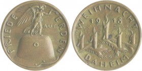 Medaillen von Karl Goetz Bronzemedaille 1918 Friede auf Erden - Weihnacht daheim Kien. 250. Slg. Bö. 5642. 
22,7mm 6,8g vz-st