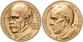 Medaillen von Karl Goetz Bronzemedaille 1911 auf den Friedensschluss in Frankfurt/M., mit Jahreszahl 1911 Kien. 282a. Slg. Bö. 5709. 
45,2mm 38,7g f....