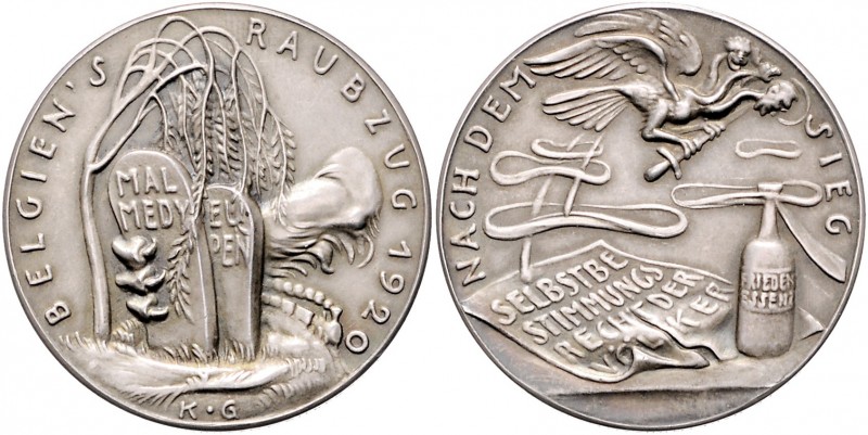 Medaillen von Karl Goetz Silbermedaille 1920 mattiert auf den Landraub Belgiens ...