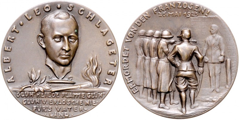 Medaillen von Karl Goetz Bronzemedaille 1923 auf den Tod von Albert Leo Schlaget...