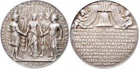 Medaillen von Karl Goetz Silbermedaille 1925 auf die 1000-Jahrfeier des Rheinlandes, i.Rd: BAYER. HAUPTMÜNZAMT. FEINSILBER Kien. 324. Slg. Bö. 5813. ...