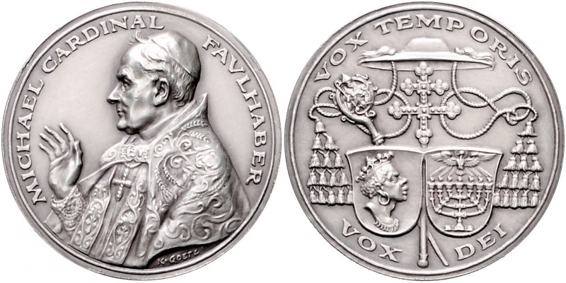 Medaillen von Karl Goetz Silbermedaille o.J. mattiert auf Michael Kardinal Faulh...