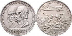 Medaillen von Karl Goetz Silbermedaille 1928 mattiert auf den ersten Ost-West-Ozeanflug von Hünefeld und Köhl mit der 'Bremen', i.Rd: BAYER.HAUPTMÜNZA...