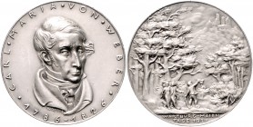 Medaillen von Karl Goetz Silbermedaille 1927 mattiert auf Carl Maria von Weber und die 5. Wartburg Maientage, i.Rd: BAYER. HAUPTMÜNZAMT. FEINSILBER Ki...