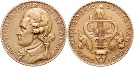 Medaillen von Karl Goetz Bronzemedaille 1929 auf den 200. Geburtstag von Gotthold Ephraim Lessing, i.Rd: BAYER. HAUPTMÜNZAMT Kien. 418. Slg. Bö. 6089....