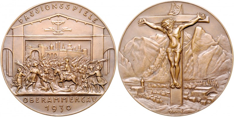 Medaillen von Karl Goetz Bronzemedaille 1930 Passionsspiele Oberammergau, i.Rd: ...