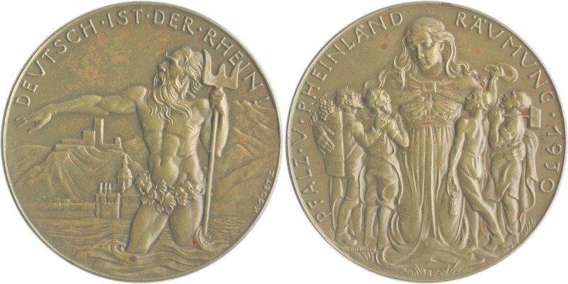 Medaillen von Karl Goetz Bronzemedaille 1930 auf die Rheinlandräumung Kien. 450....