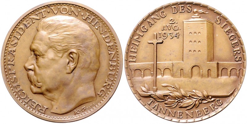 Medaillen von Karl Goetz Bronzemedaille 1934 auf den Tod des Reichspräsidenten v...