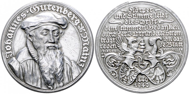 Medaillen von Karl Goetz Zinkmedaille (?) 1940 auf Johannes Gutenberg, Mainz, i....