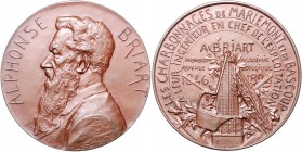 - Bergbau - Belgien Bronzemedaille 1896 (v. F. Dubois) auf das 50-jährige Dienstjubiläum von Alphonse Briart, Leiter der Kohlenzechen Mariemont und Ba...