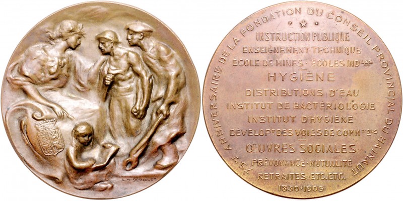 - Bergbau - Belgien Bronzemedaille 1905 (v. Devillez) auf das 75. Gründungsjubil...