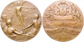 - Bergbau - Belgien Bronzemedaille 1911 (v. Mauquoy) auf die Bergbau- und Hüttenausstellung in Charleroi Müs. 5.1/ 15. 
60,6mm 83,3g vz-st