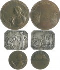 - Bergbau - Lots Lot o.J. von 3 Stücken: (Belgien) Bronzemedaille 1930 (v. Mauquoy) auf die 100-Jahrfeier des Königreiches, Huldigung der Stadt Charle...