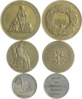 - Bergbau - Lots Lot o.J. von 3 Stücken: (Frankreich) Vergoldete Silbermedaille 1923 (v. Dupuis) auf das 150-jährige Jubiläum der Bergbaugesellschaft ...