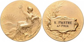 - Jugendstil Bronzemedaille o.J. vergoldet (v. F. Rasumny) mit Widmung: 4.Preis M.d.P. -. 
45,9mm 41,2g vz