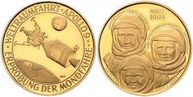 - Luftfahrt Goldmedaille 1969 Apollo 9, erste Erprobung des bemannten Mondlandegerätes, mit Punze 900 Kai. 2019. 2. 
26,0mm 10,5g PP