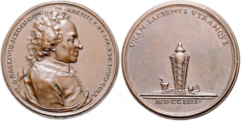 - Medicina in nummis Bronzemedaille o.J. (v. Saint Urbain) auf Giorgio Baglivi 1...