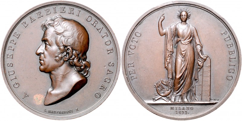 - Personen - Barbieri, Guiseppe 1777-1838 Bronzemedaille 1833 (v. Manfredini) au...