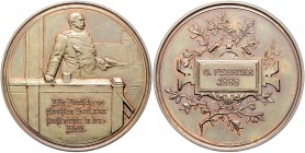 - Personen - Bismarck, Otto von 1815-1898 Bronzemedaille 1888 (v. Lauer) auf seine Reichstagsrede Bennert 52. Slg. Bö. 5184. 
50,0mm 51,0g vz-st