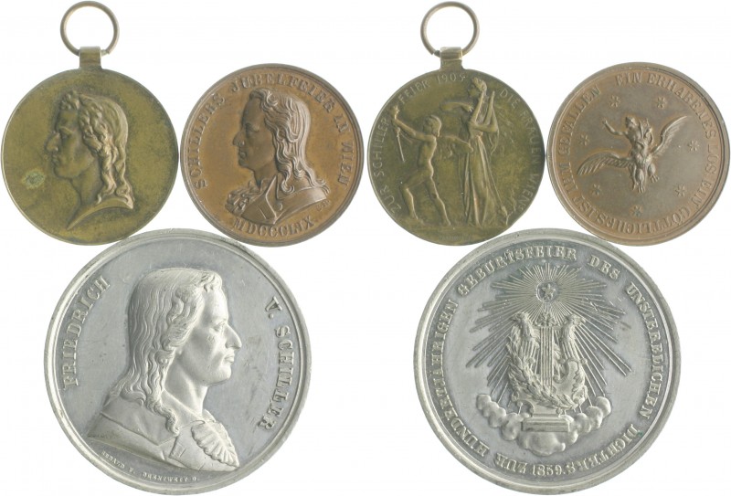 - Personen - Schiller, Friedrich 1759-1805 Lot o.J. von 3 Stücken: Zinnmedaille ...