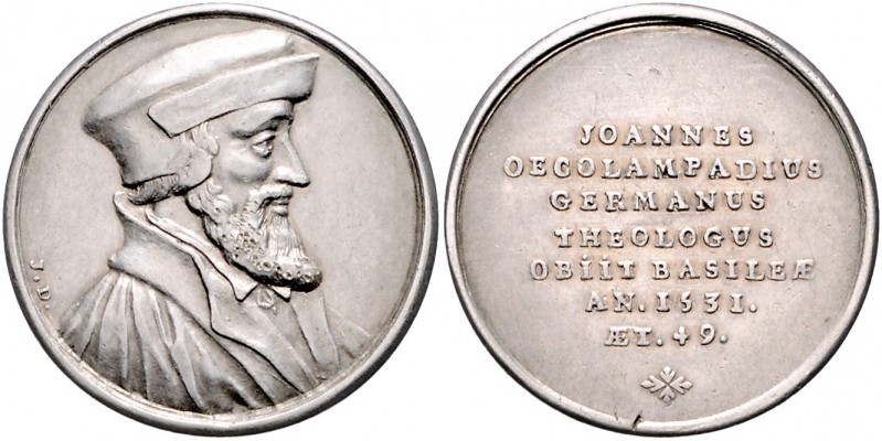 - Reformation Silbermedaille o.J. (um 1728, v. Jean Dassier) auf Johannes Oecola...