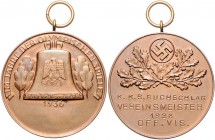 - Sport Bronzemedaille 1936 Im Jahre der Olympischen Spiele, mit Gravur: K. K.S. Buchschlag Vereinsmeister 1936 OFF. VIS. 
m. Orig.Öse u. Ring, 40,7m...