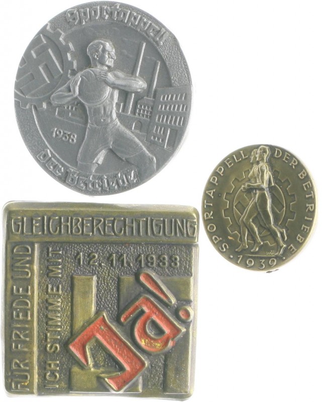 - Allgemeine Medaillen Lot o.J. von 3 Abzeichen: 'Ja' zur Wahl am 12.11.1933 (36...
