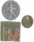 - Allgemeine Medaillen Lot o.J. von 3 Abzeichen: 'Ja' zur Wahl am 12.11.1933 (36x36mm 4,0g) und 2x 'Sportappell der Betriebe' 1938 und 1939 (34,3mm 2,...
