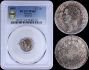 GREECE: 1/2 Drachma (1855) (type II) in silver with head of King Otto facing left and inscription "ΟΘΩΝ ΒΑΣΙΛΕΥΣ ΤΗΣ ΕΛΛΑΔΟΣ". Variety: Dot below lett...