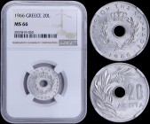 GREECE: 20 Lepta (1966) (type I) in aluminum with Royal Crown and inscription "ΒΑΣΙΛΕΙΟΝ ΤΗΣ ΕΛΛΑΔΟΣ". Inside slab by NGC "MS 66". (Hellas 212)....