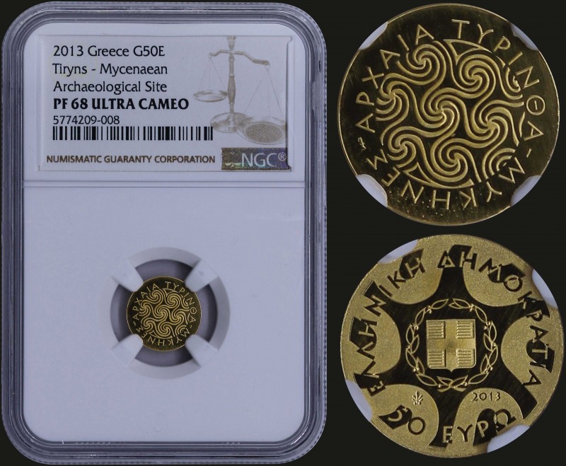 GREECE: 50 Euro (2013) in gold (0,999) commemorating the Ancient Tiryns. Inside ...