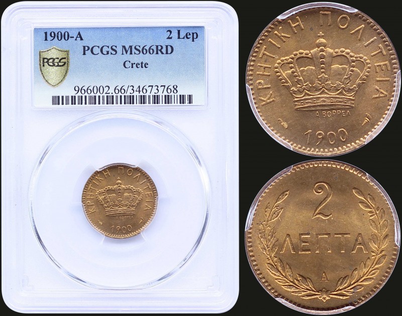 GREECE: 2 Lepta (1900 A) in bronze with Royal Crown and inscription "ΚΡΗΤΙΚΗ ΠΟΛ...