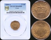 GREECE: 2 Lepta (1900 A) in bronze with Royal Crown and inscription "ΚΡΗΤΙΚΗ ΠΟΛΙΤΕΙΑ". Inside slab by PCGS "MS 66 RD". (Hellas C.3).