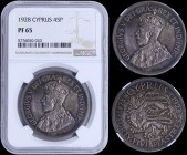 CYPRUS: 45 Piastres (1928) in silver (0,925) commemorating the 50th anniversary of British rule on the island with crowned bust of King George V. Two ...