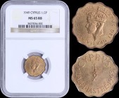CYPRUS: 1/2 Piastre (1949) in bronze with crowned head of King George V facing left. Denomination and date on reverse. Inside slab by NGC "MS 65 RB". ...