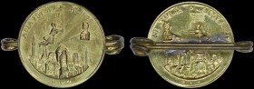GREECE: Gilt pin that commemorates the Church of Hagia Sophia of Konstantinople. Greek fighter wearing Greek national costume and holding the Greek fl...