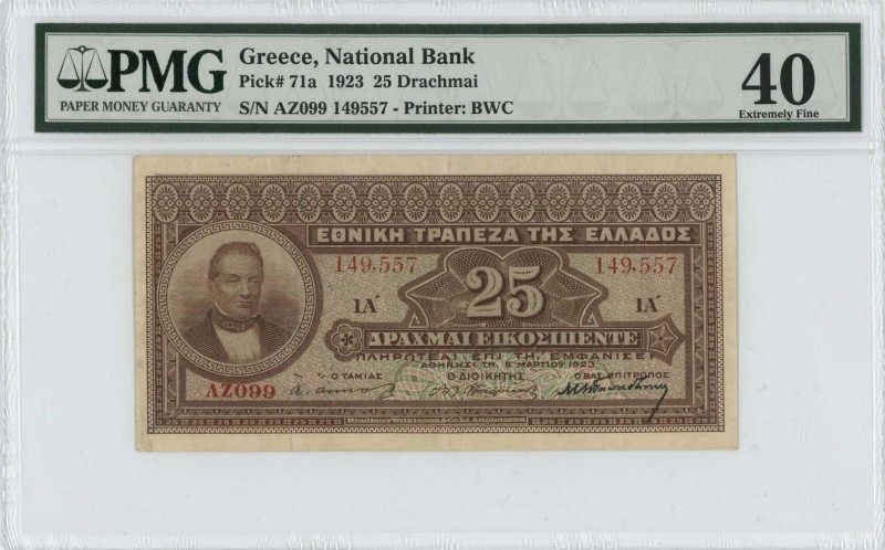GREECE: 25 Drachmas (5.3.1923) in brown with portrait of G Stavros at left. S/N:...