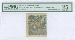 GREECE: 1/2 left part of 5 Drachmas (ND) (bisected Hellas #49) of 1922 Emergency Loan. Inside holder by PMG "Very Fine 25". (Hellas 62a) & (Pick 58).