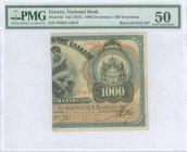 GREECE: 1/2 right part of 1000 Drachmas (4.11.1917) (bisected Hellas #61) of 1922 Emergency Loan. S/N: "ΣΓ023 74010". Inside holder by PMG "About Unci...