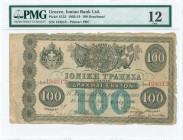 GREECE: 100 Drachmas (17.8.1913) in black with Arms of King George I at upper left, Banks Arms with the British flag and the flag of the United States...