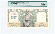 GREECE: 1000 Drachmas (1.5.1935) in multicolor with young girl wearing traditional costume from Spetses at center. S/N: "AK007 662977". WMK: God Posei...